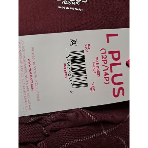 Justice Girls Large Plus (12 P-14p) Dress Burgundy - Picture 6 of 9